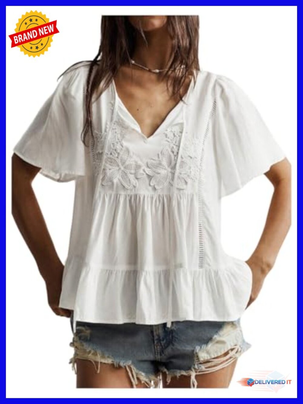 Floral Lace Peplum Tie Front Babydoll Blouse
